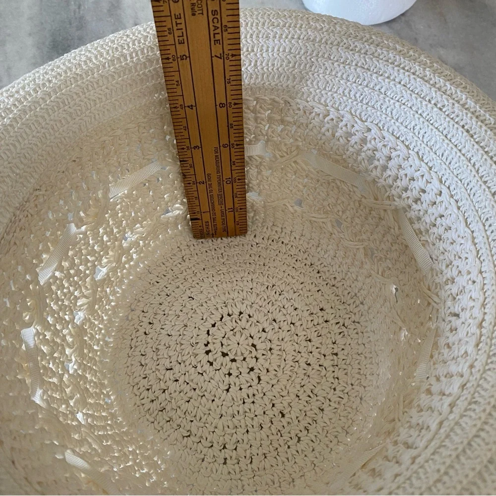 Creamy Winter White Straw Hat Summer Sun Hat Trimmed Ribbon